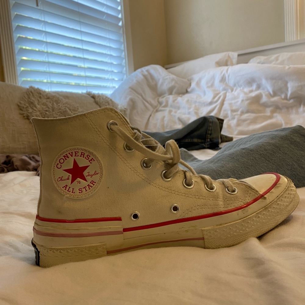 Pink & white platform converse